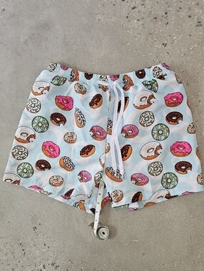 Mens's Donut Print Drawstring Swim Shorts  - Light Blue